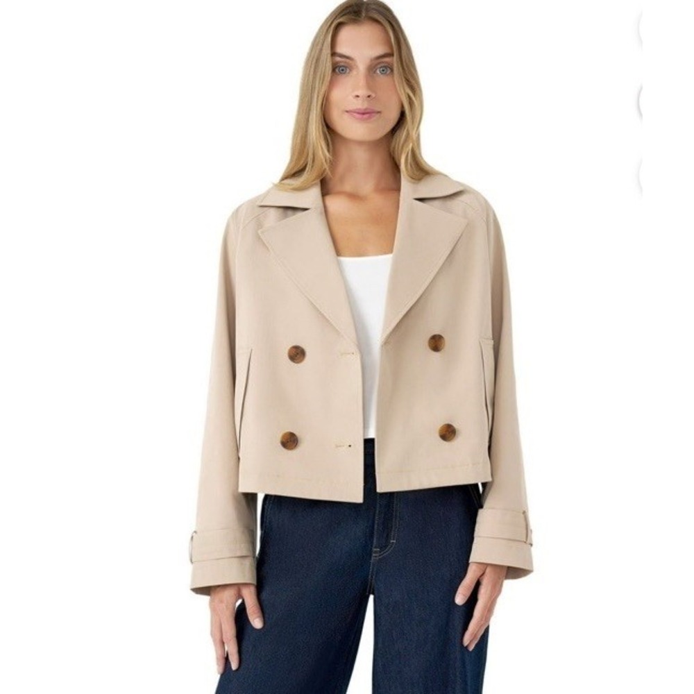 Rebecca Minkoff NWT Coat Women's Cropped Trench Double Breasted Short Khaki Sz S